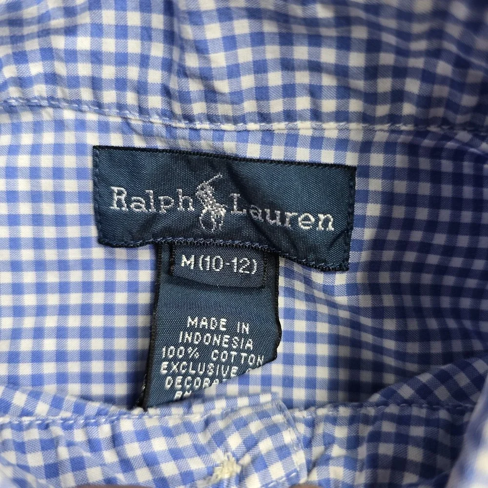 Ralph Lauren Blue Gingham Plaid Long Sleeve Button Down Boys M (10-12) Red Pony